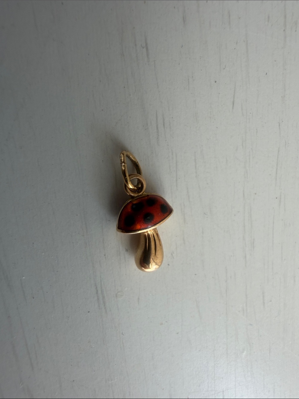 Vintage unmarked (tested) 14K Puffy Gold Mushroom Pendant Charm with Red Enamel